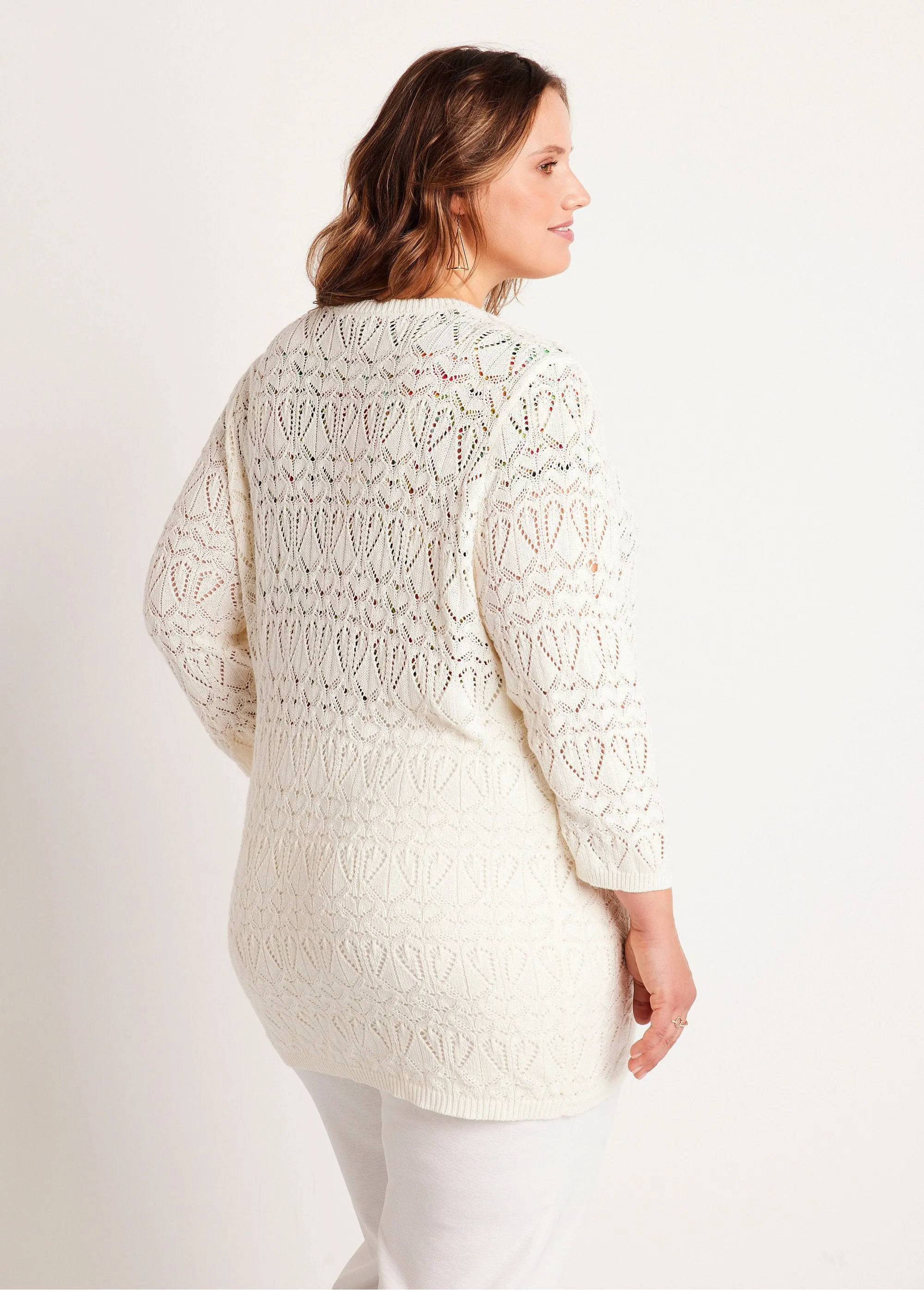 Gilet long ajouré coton manches 3/4