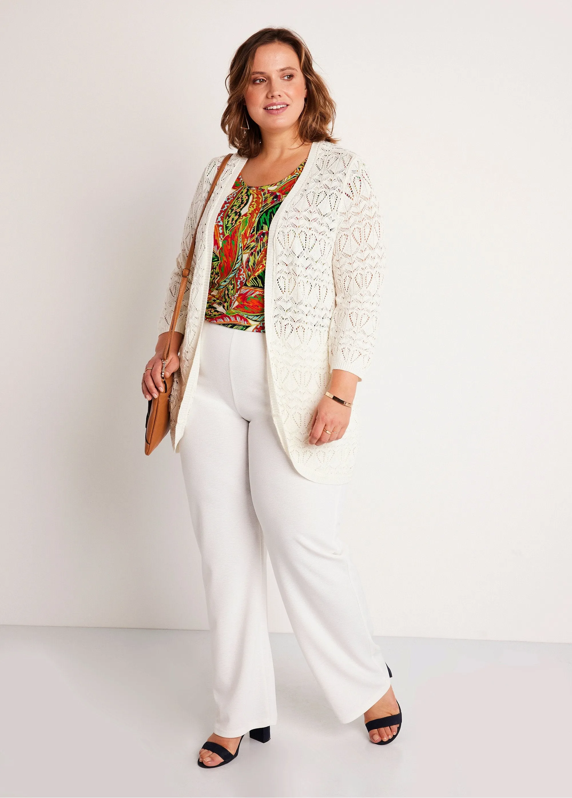 Gilet long ajouré coton manches 3/4