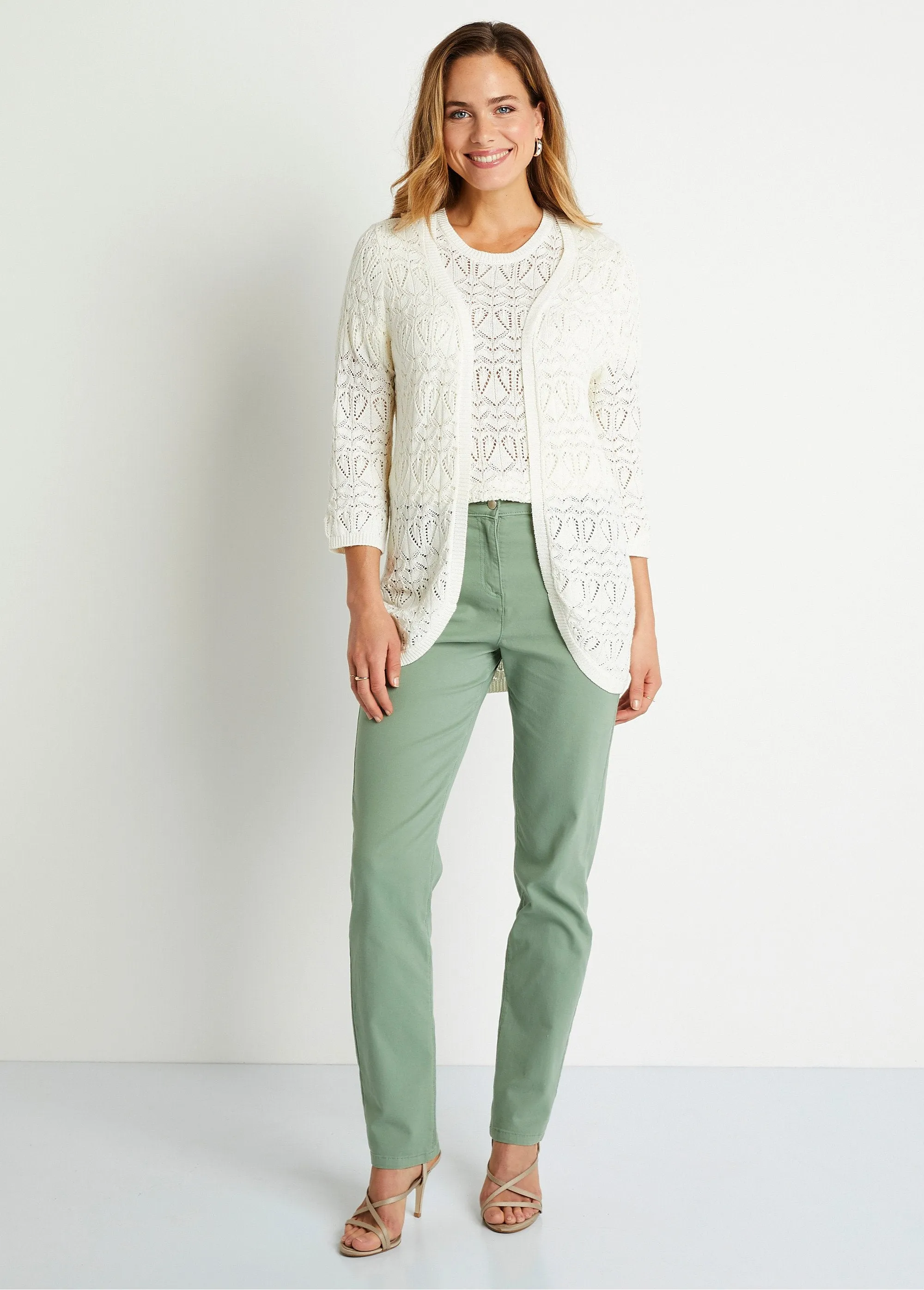 Gilet long ajouré coton manches 3/4