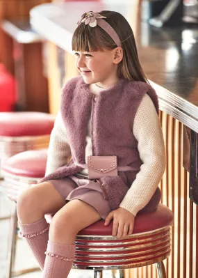 Gilet Pellicciotto Viola con Cintura