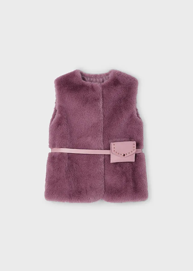 Gilet Pellicciotto Viola con Cintura