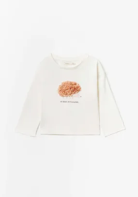 Girl Long Sleeve Hedgehog Tshirt - White