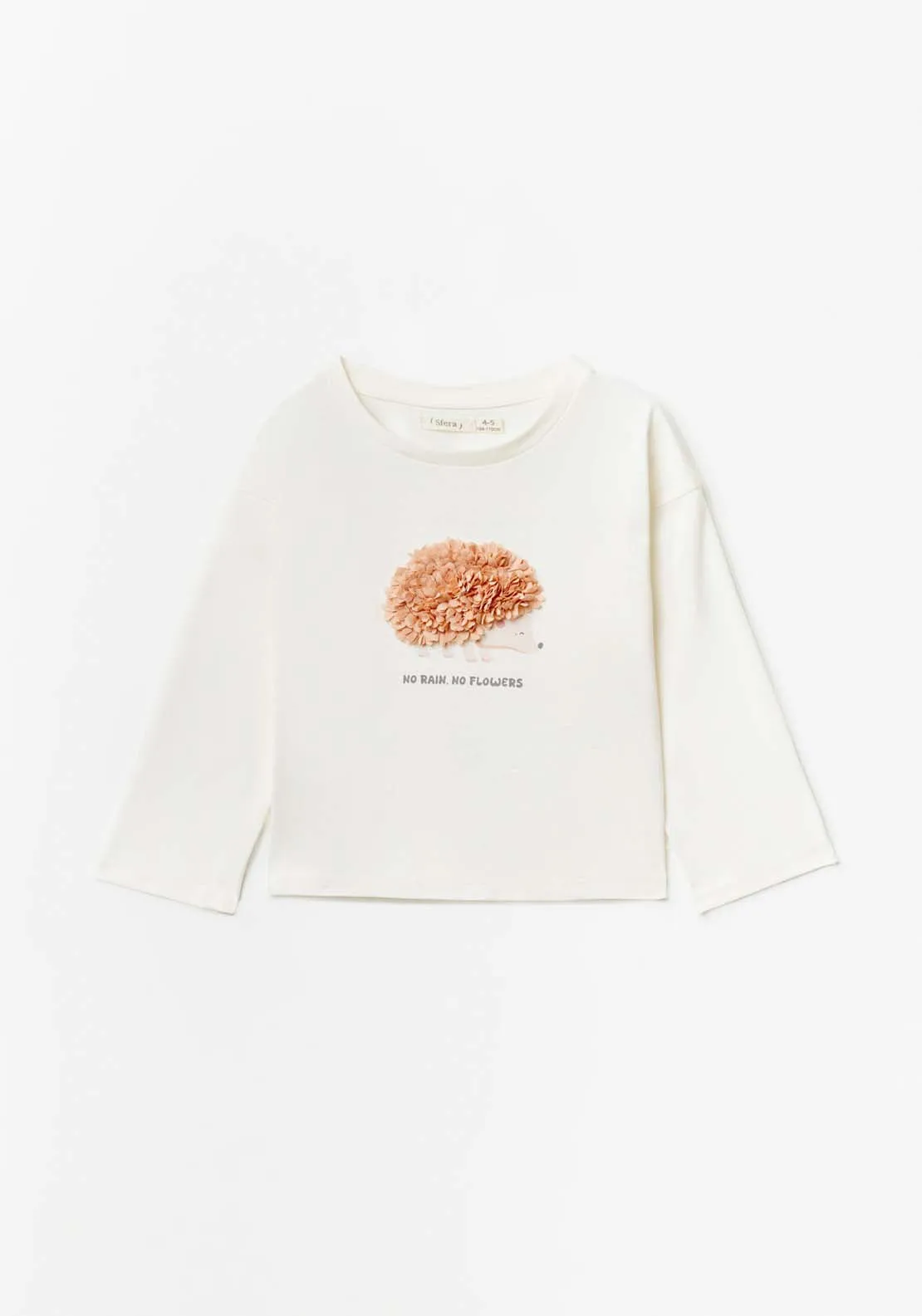 Girl Long Sleeve Hedgehog Tshirt - White