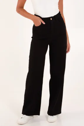Gold Buttons Wide Leg Jeans