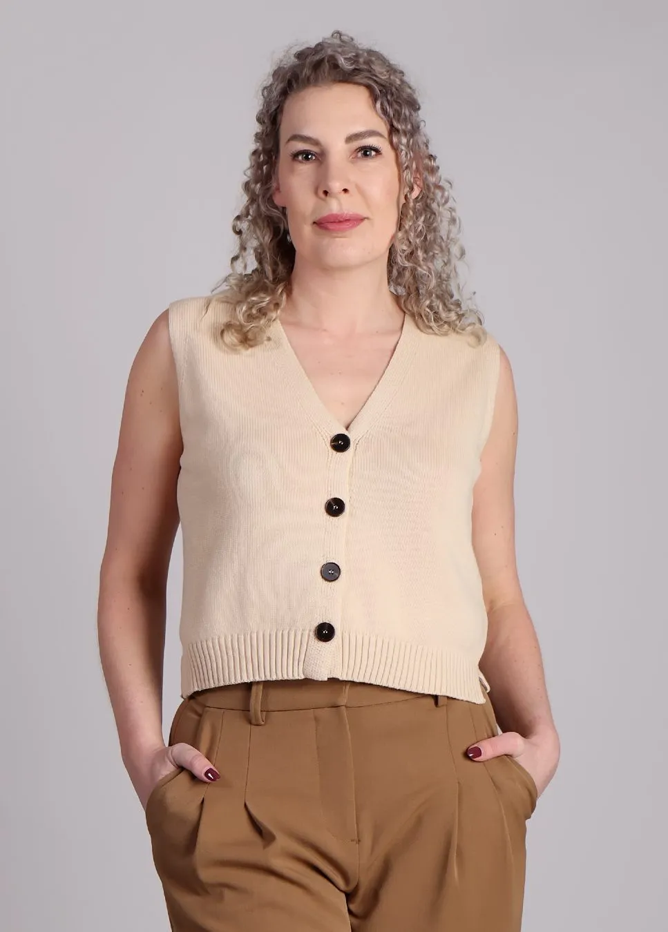 Grace & Mila Pancake gilet gebreid Beige