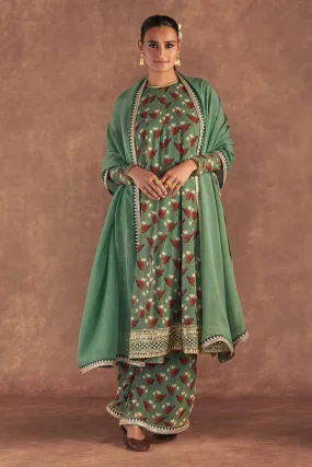 Green Irisbud Embroidered Kurta Set