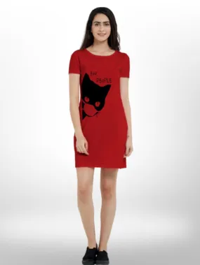 Half Sleeve Top Cat Printed Long T-shirt For Women's