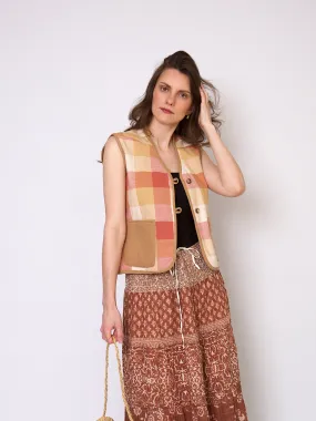 Handcrafted gilet with check cotton fabric