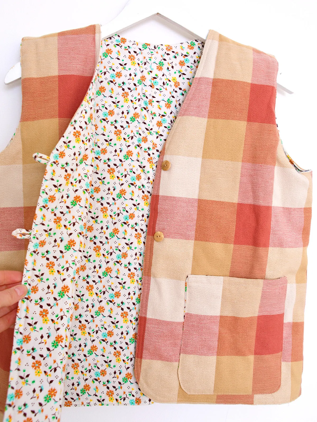 Handcrafted vest waistcoat with vintage cotton fabric