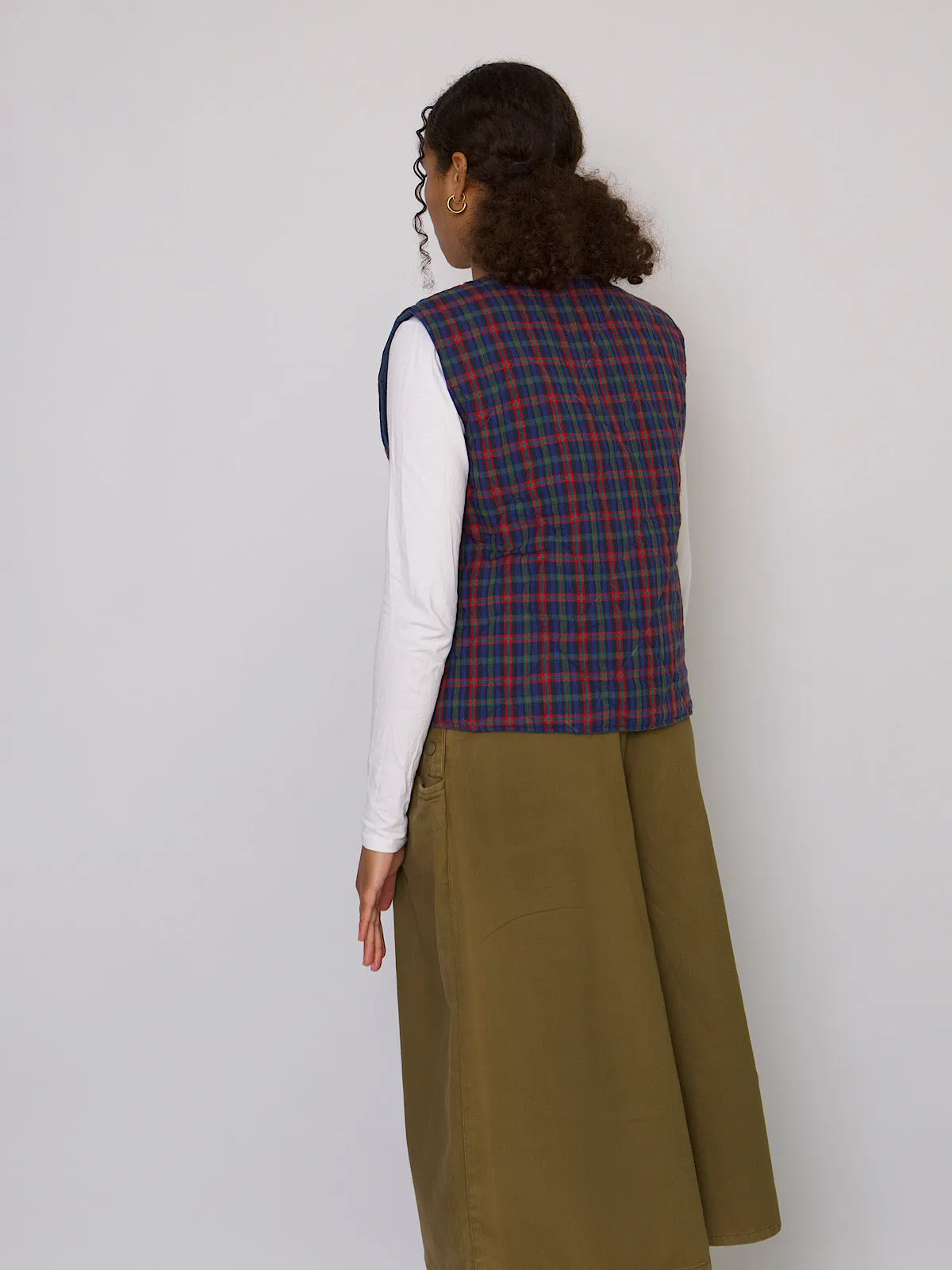 Handmade waistcoat blue & tartan cotton fabric