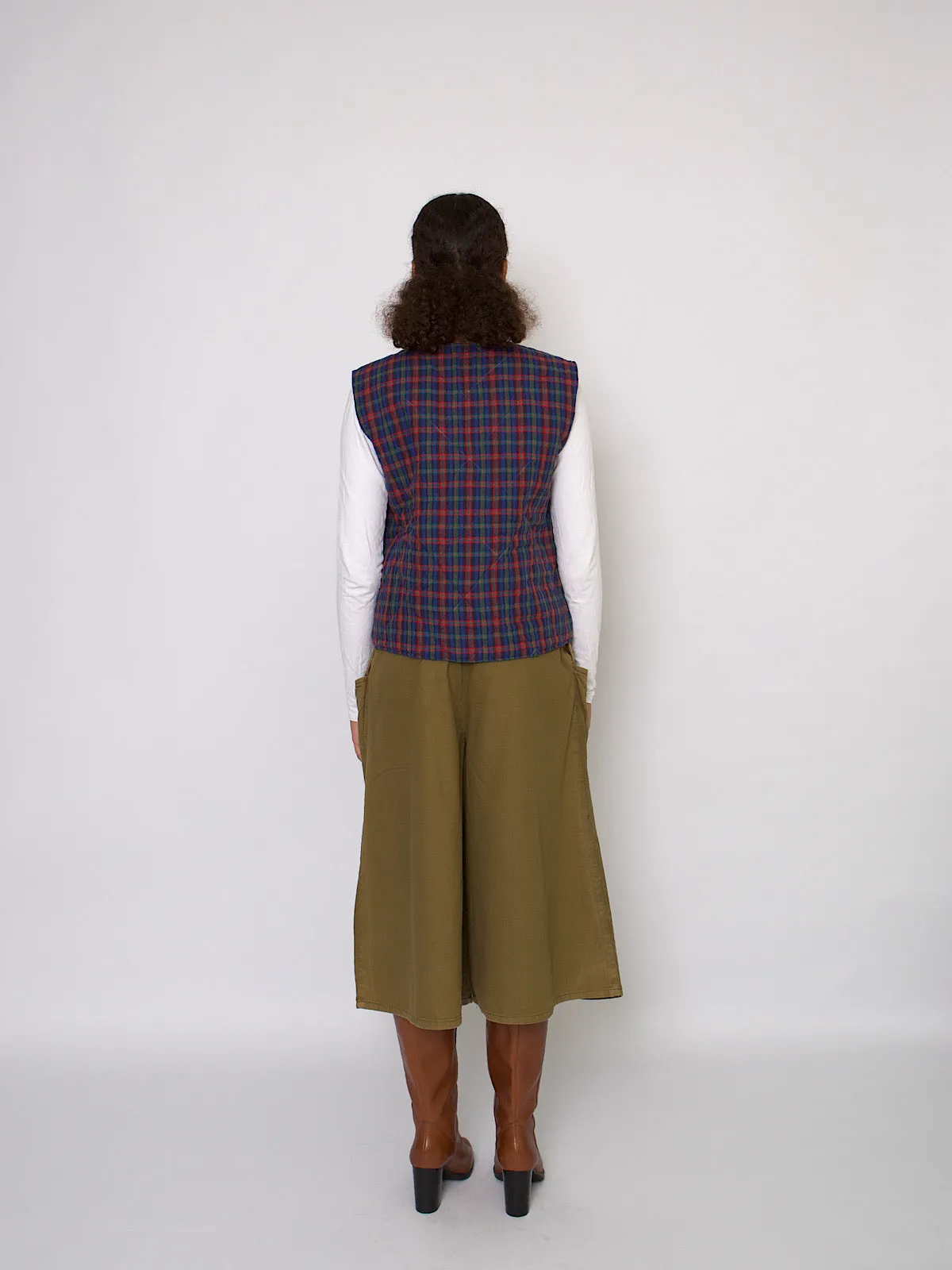 Handmade waistcoat blue & tartan cotton fabric