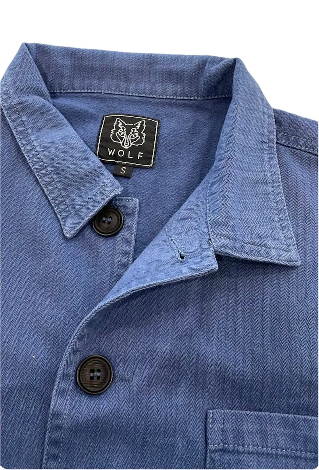 Herringbone Cotton Twill Chore Jacket Mid Blue