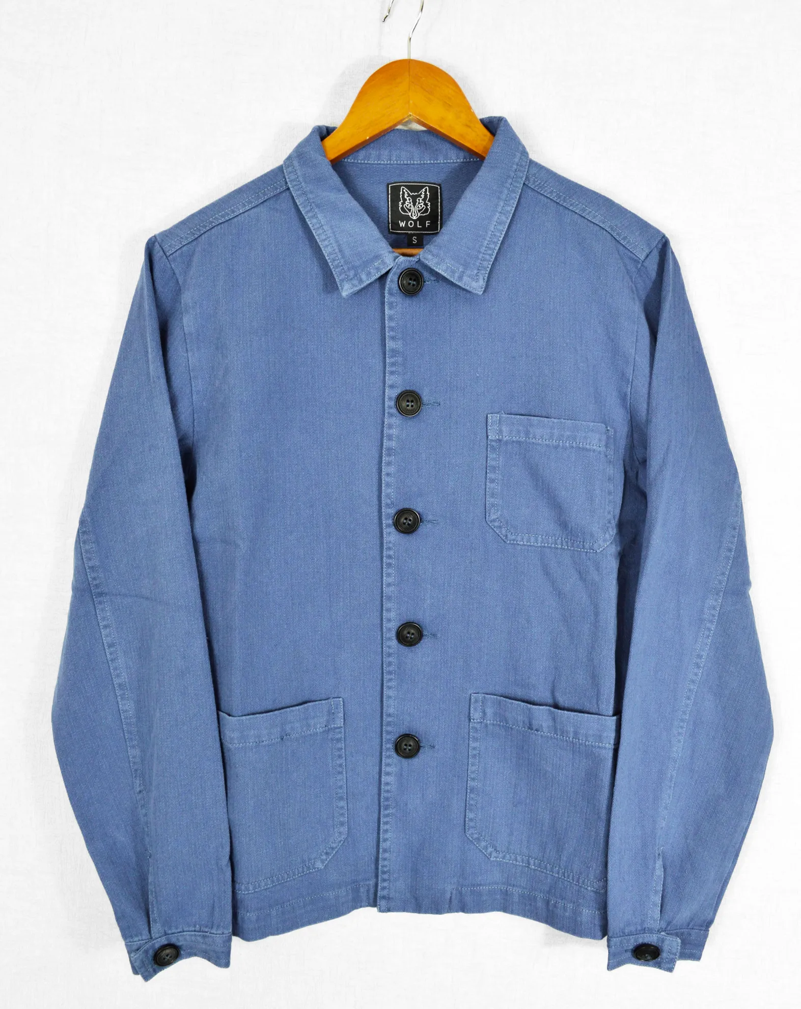 Herringbone Cotton Twill Chore Jacket Mid Blue