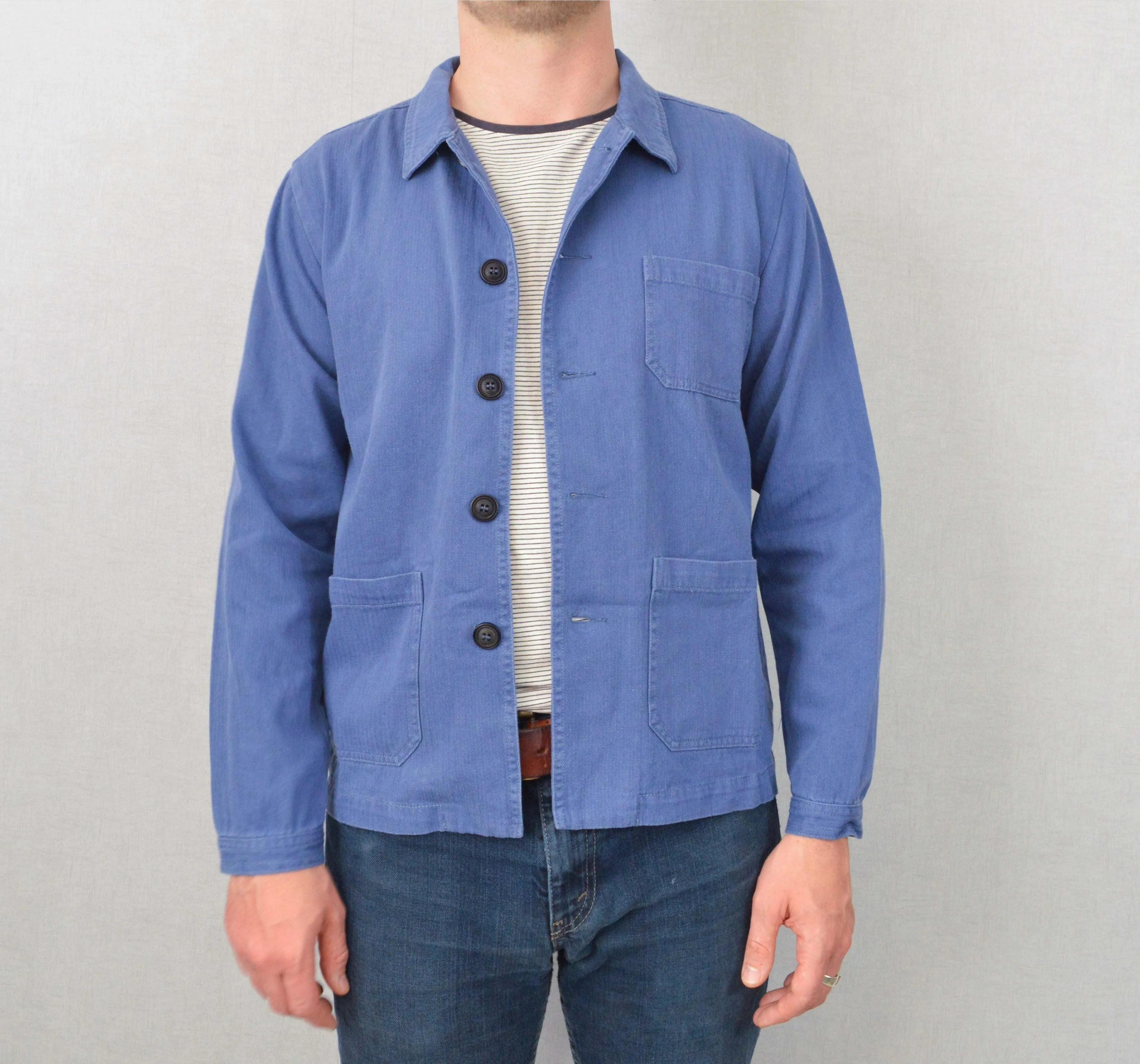 Herringbone Cotton Twill Chore Jacket Mid Blue