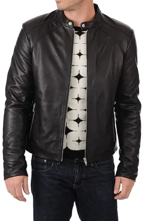 Husy Genuine Real Leather Jacket Men Black Biker Motorcycle