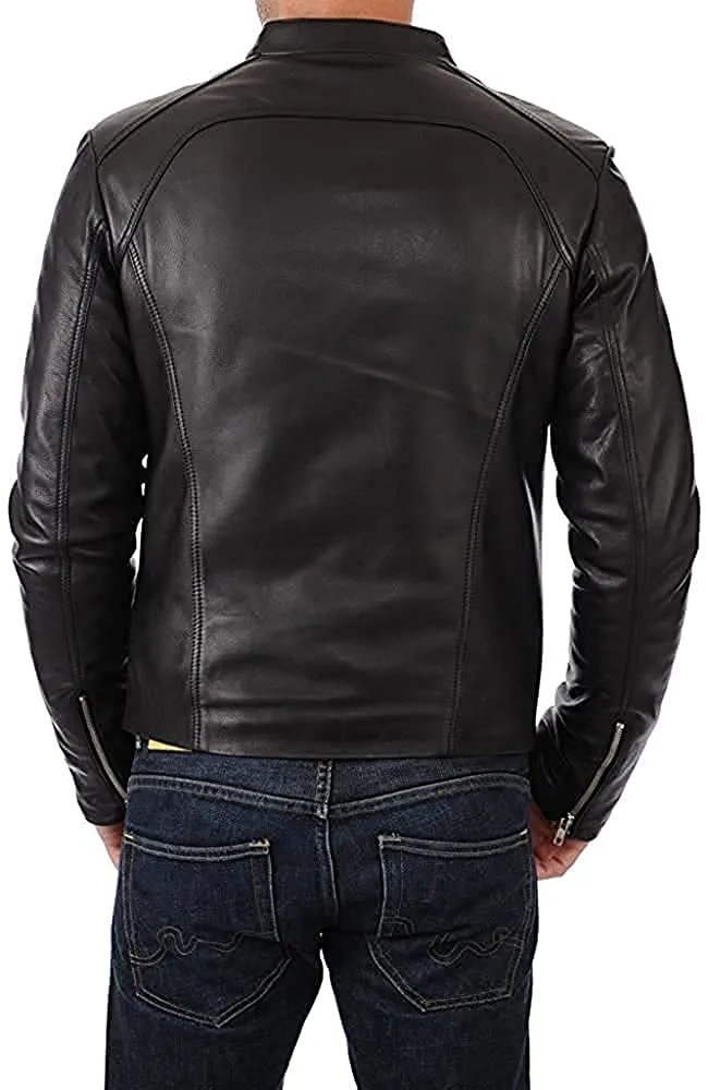 Husy Genuine Real Leather Jacket Men Black Biker Motorcycle