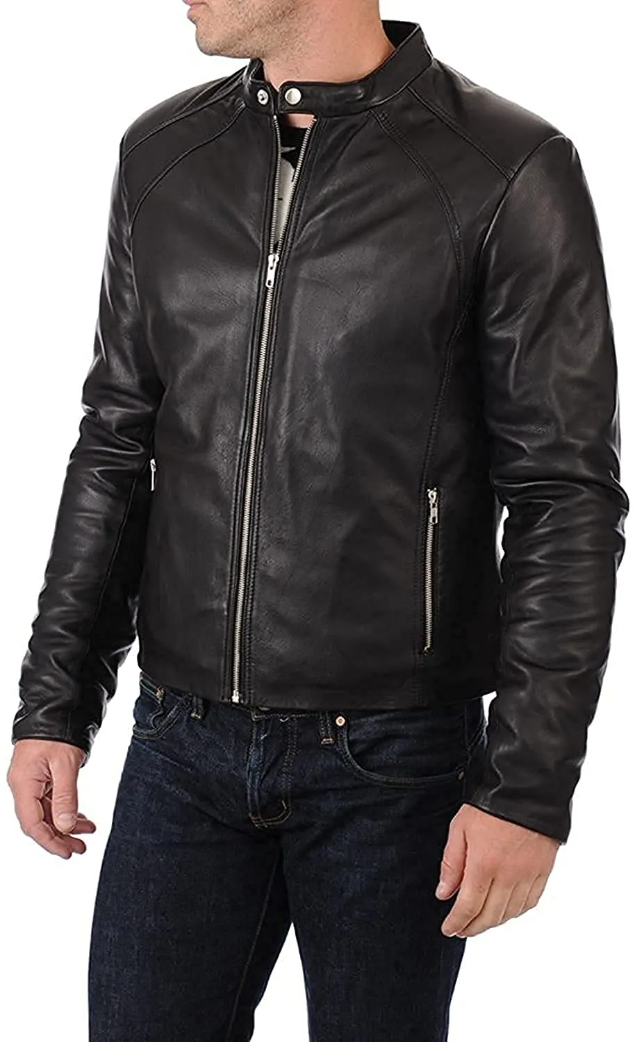 Husy Genuine Real Leather Jacket Men Black Biker Motorcycle