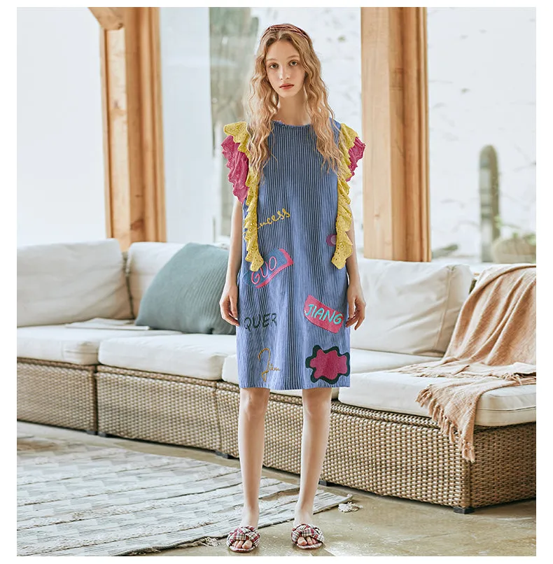 JAM PRINCESS EMBROIDERY FRILL SLEEVE DRESS WITH PATCHES