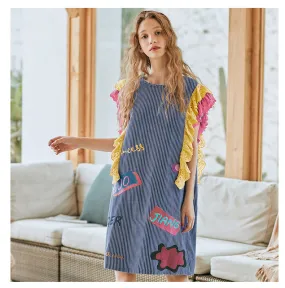 JAM PRINCESS EMBROIDERY FRILL SLEEVE DRESS WITH PATCHES