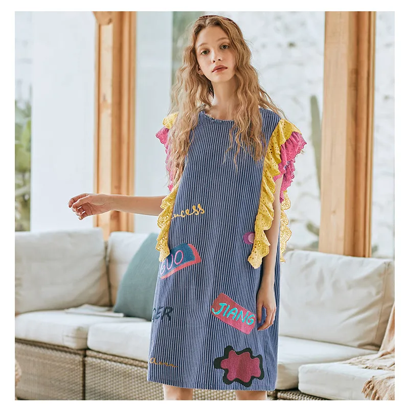 JAM PRINCESS EMBROIDERY FRILL SLEEVE DRESS WITH PATCHES