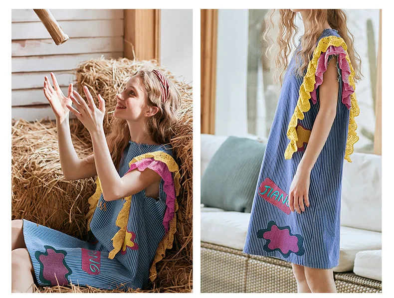 JAM PRINCESS EMBROIDERY FRILL SLEEVE DRESS WITH PATCHES