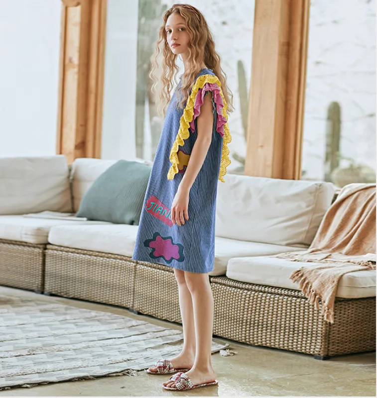 JAM PRINCESS EMBROIDERY FRILL SLEEVE DRESS WITH PATCHES
