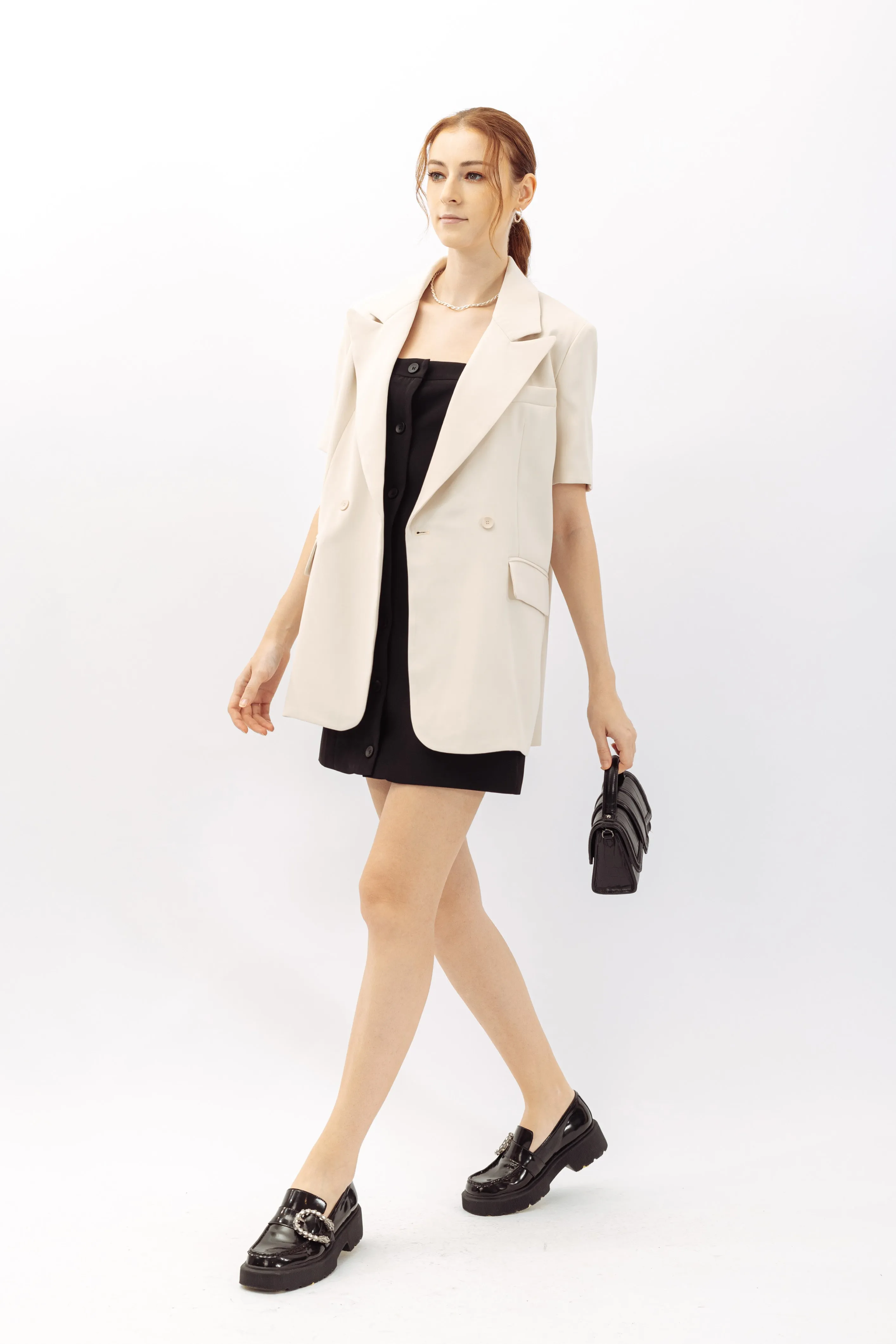 Karine Short Sleeve Self Tie Blazer Dress
