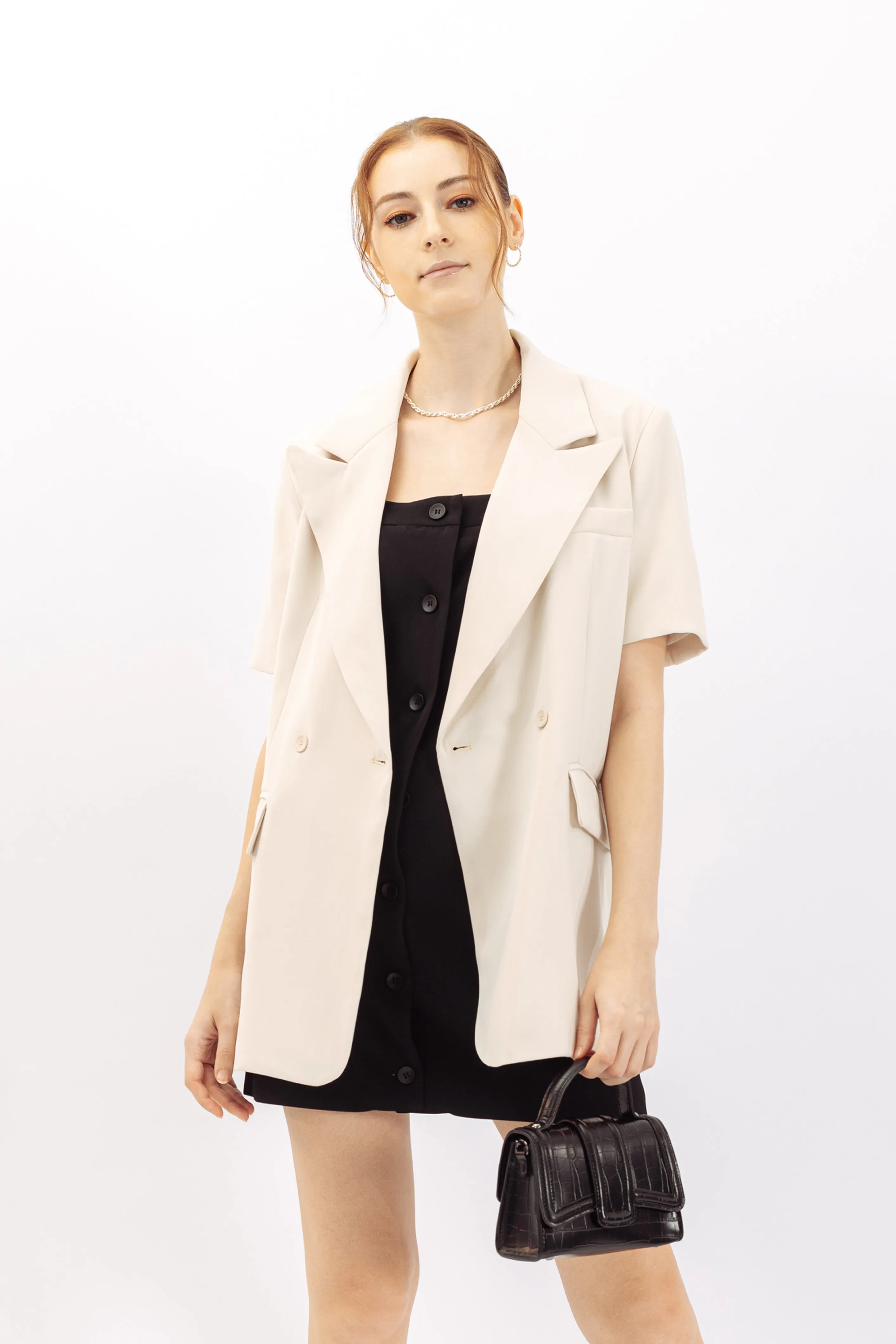 Karine Short Sleeve Self Tie Blazer Dress