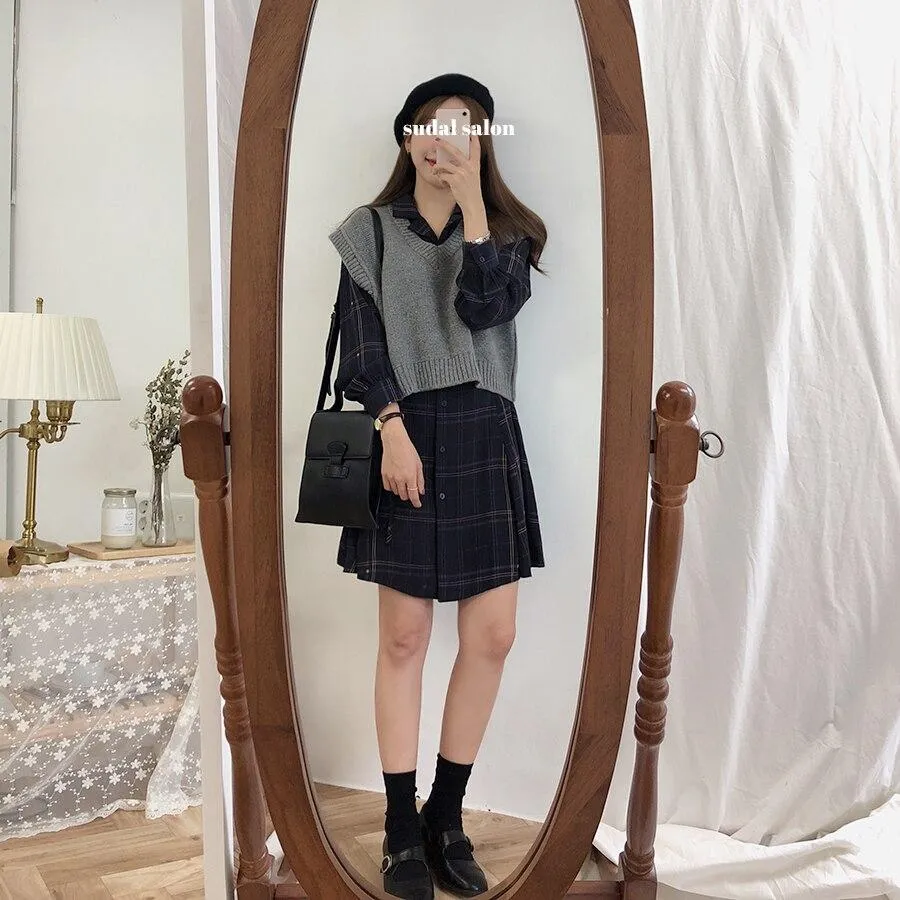 Korean Dress Plaid Shirt