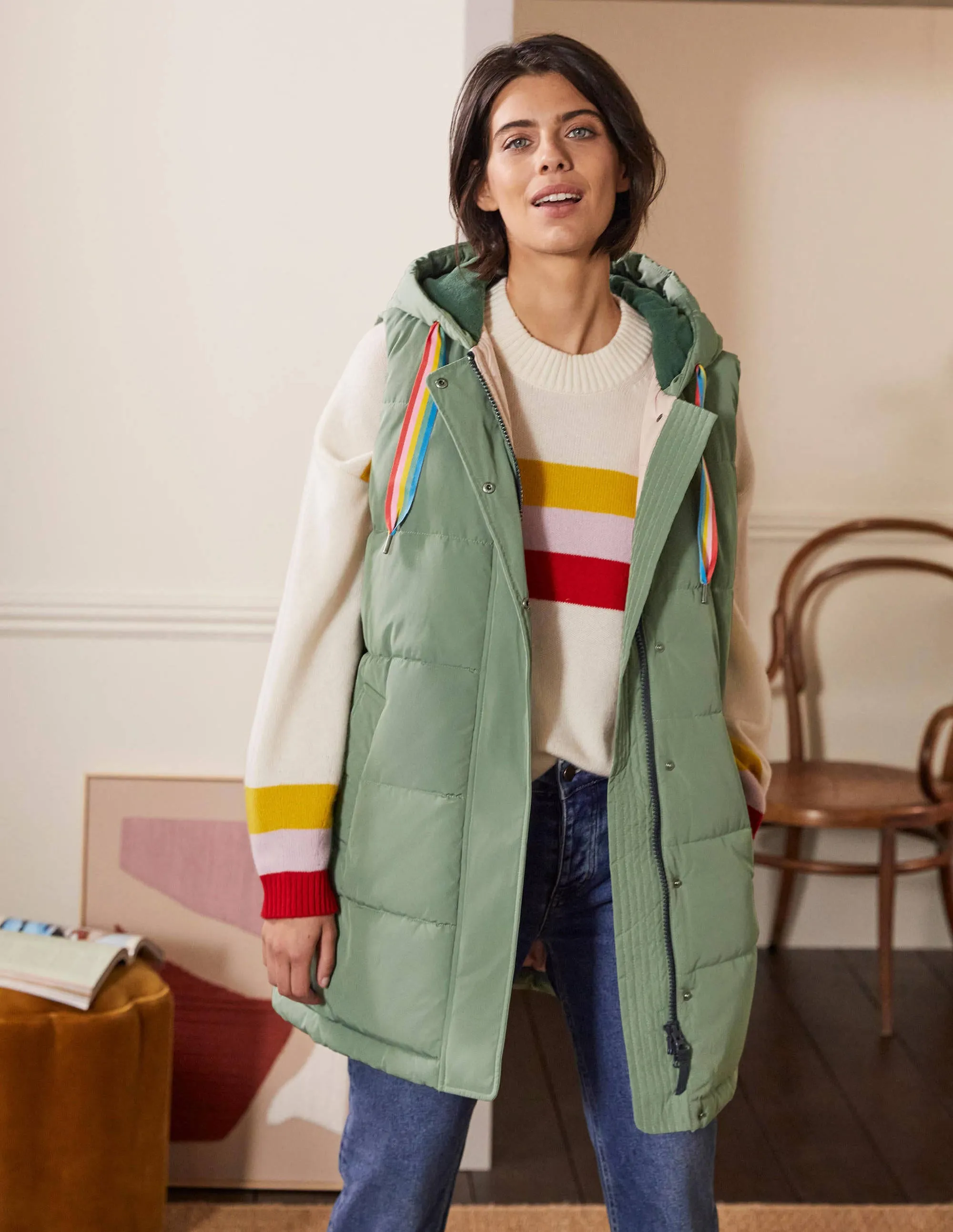 Long Puffer Gilet-Alder/Milkshake