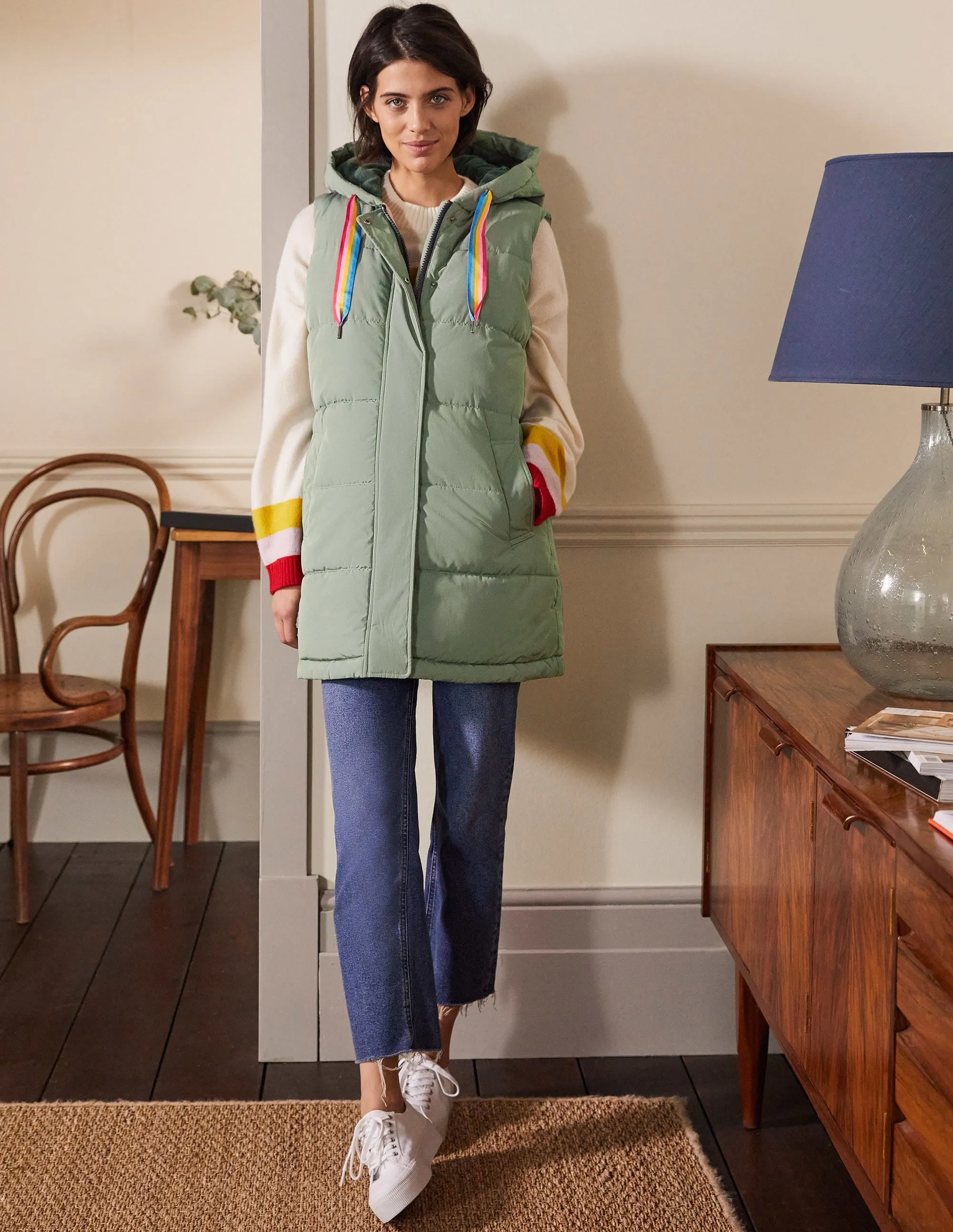 Long Puffer Gilet-Alder/Milkshake
