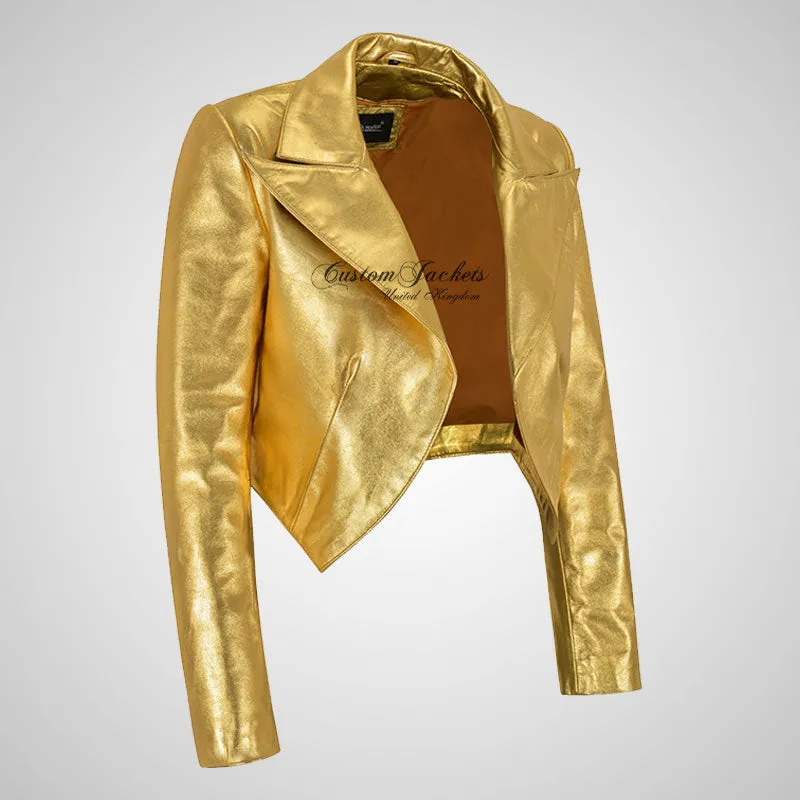 LUISA Ladies Leather Bolero Jacket Silver/Golden Leather Jackets