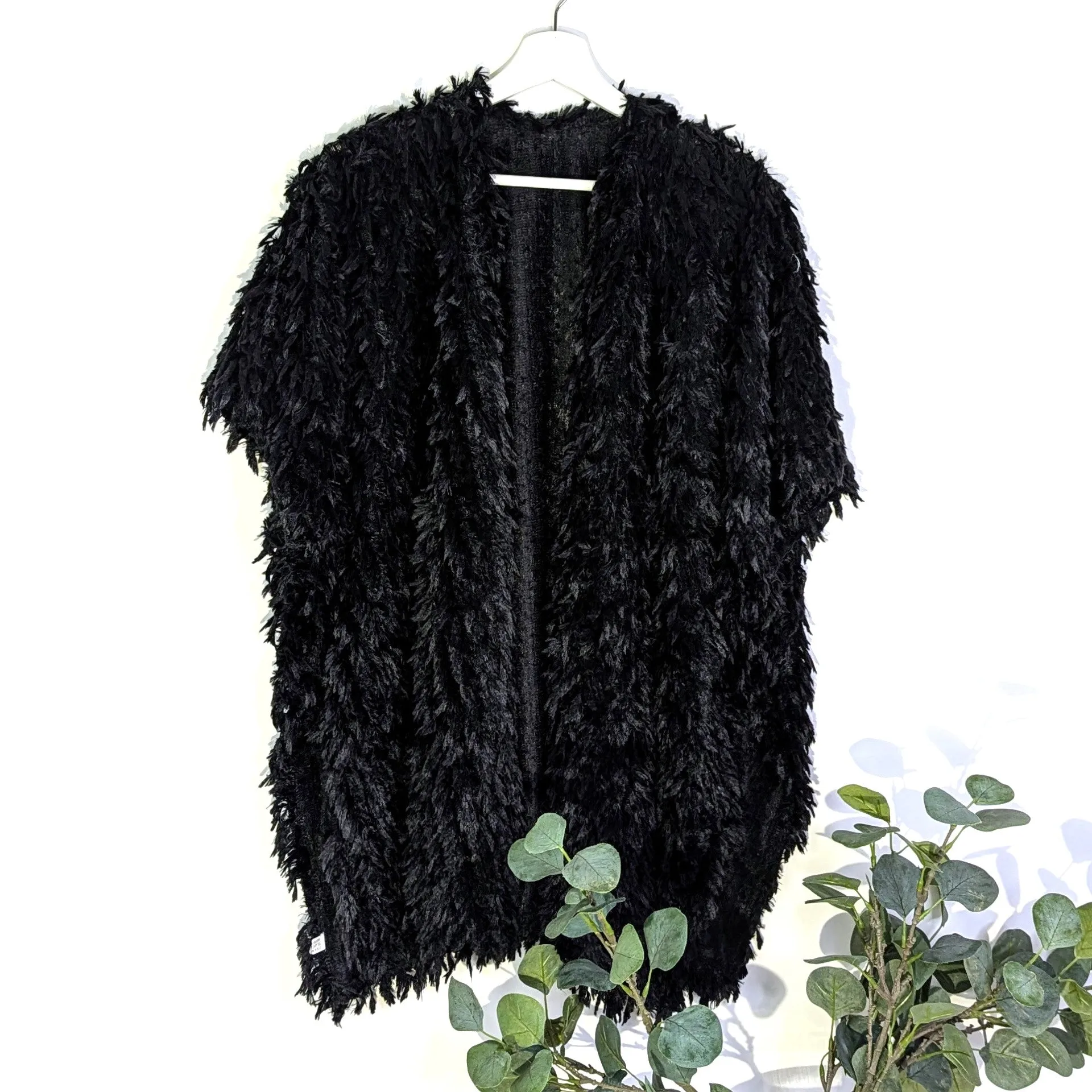 Luxe faux Ostrich feather mid-length gilet