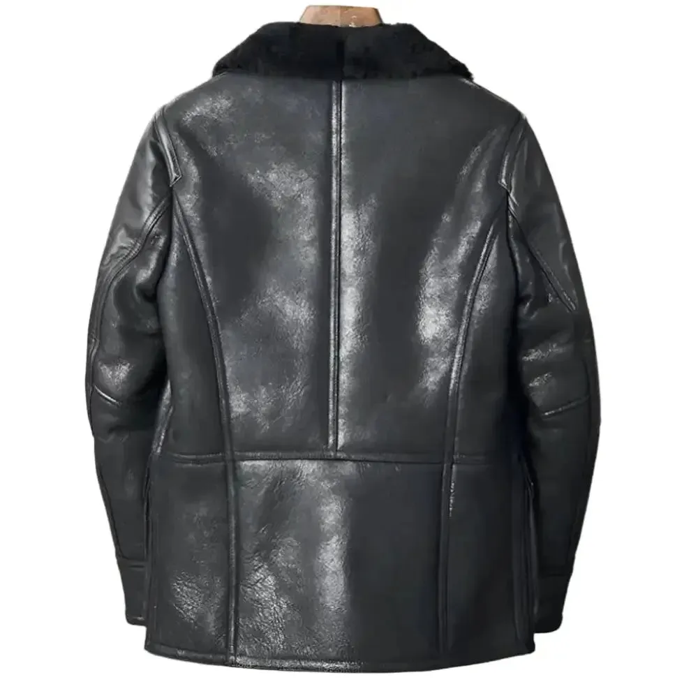Men's Black B3 Shearling Bomber Jacket - Warm Sheepskin Coat