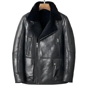 Men's Black B3 Shearling Bomber Jacket - Warm Sheepskin Coat
