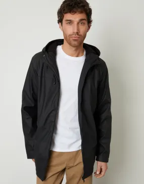 Men's Black Microfleece Lined Hooded Rubberised Raincoat