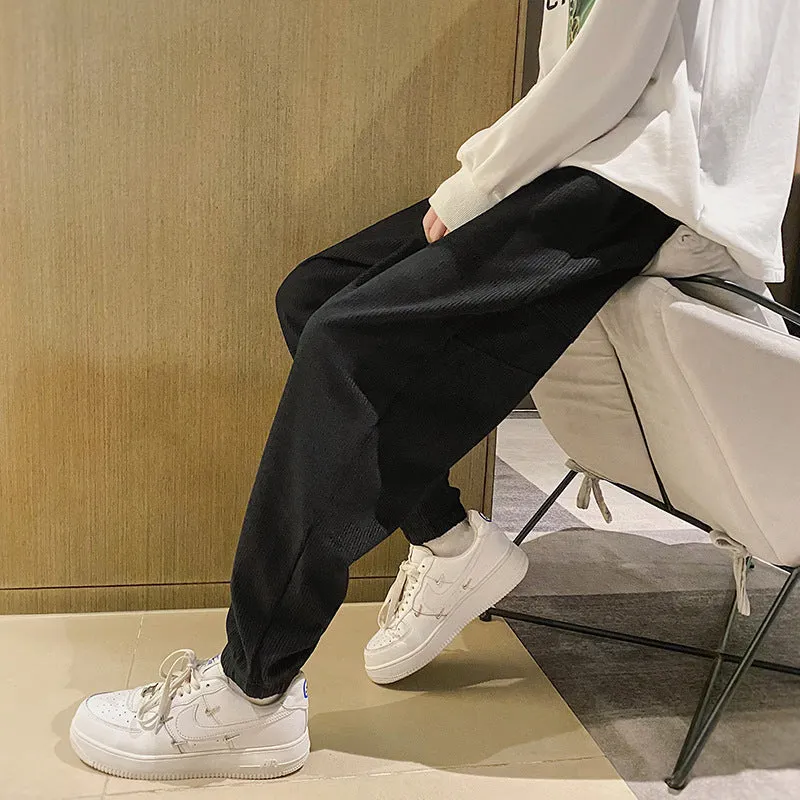 Mens Corduroy Pants Fall/Winter Loose Drooping Fleece Straight Ankle Banded Pants Casual Pants