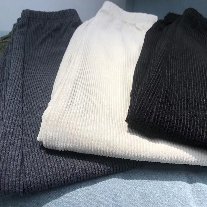 Mens Corduroy Pants Fall/Winter Loose Drooping Fleece Straight Ankle Banded Pants Casual Pants
