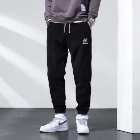 Mens Corduroy Pants Fleece-Lined Thickened Casual Pants Men's Loose Tappered Waffle Warm-Keeping Pants