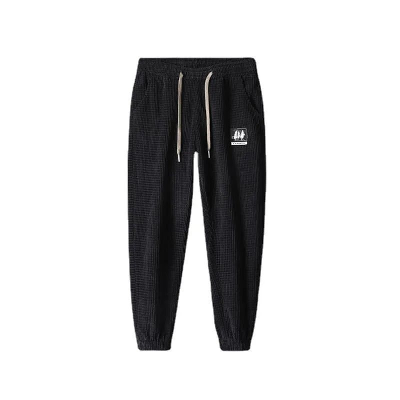Mens Corduroy Pants Fleece-Lined Thickened Casual Pants Men's Loose Tappered Waffle Warm-Keeping Pants