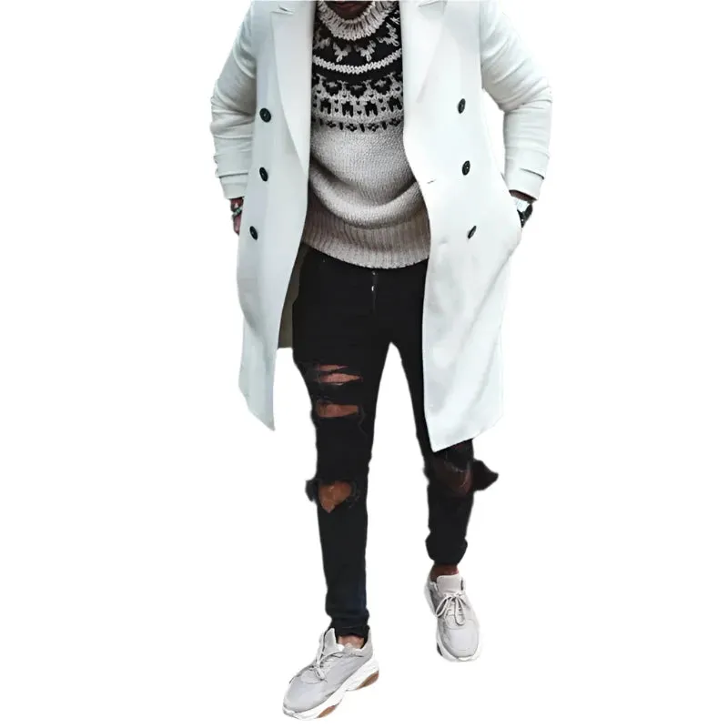 Men's Fashion Woolen Coat - Solid Casual Lapel Double-Breasted Overcoat with Long Sleeves