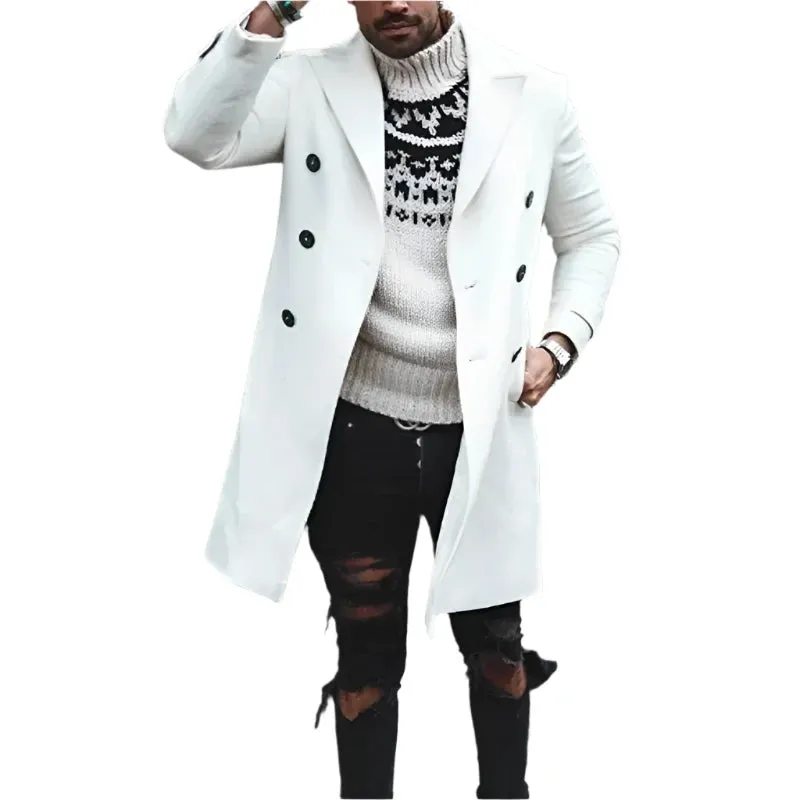 Men's Fashion Woolen Coat - Solid Casual Lapel Double-Breasted Overcoat with Long Sleeves