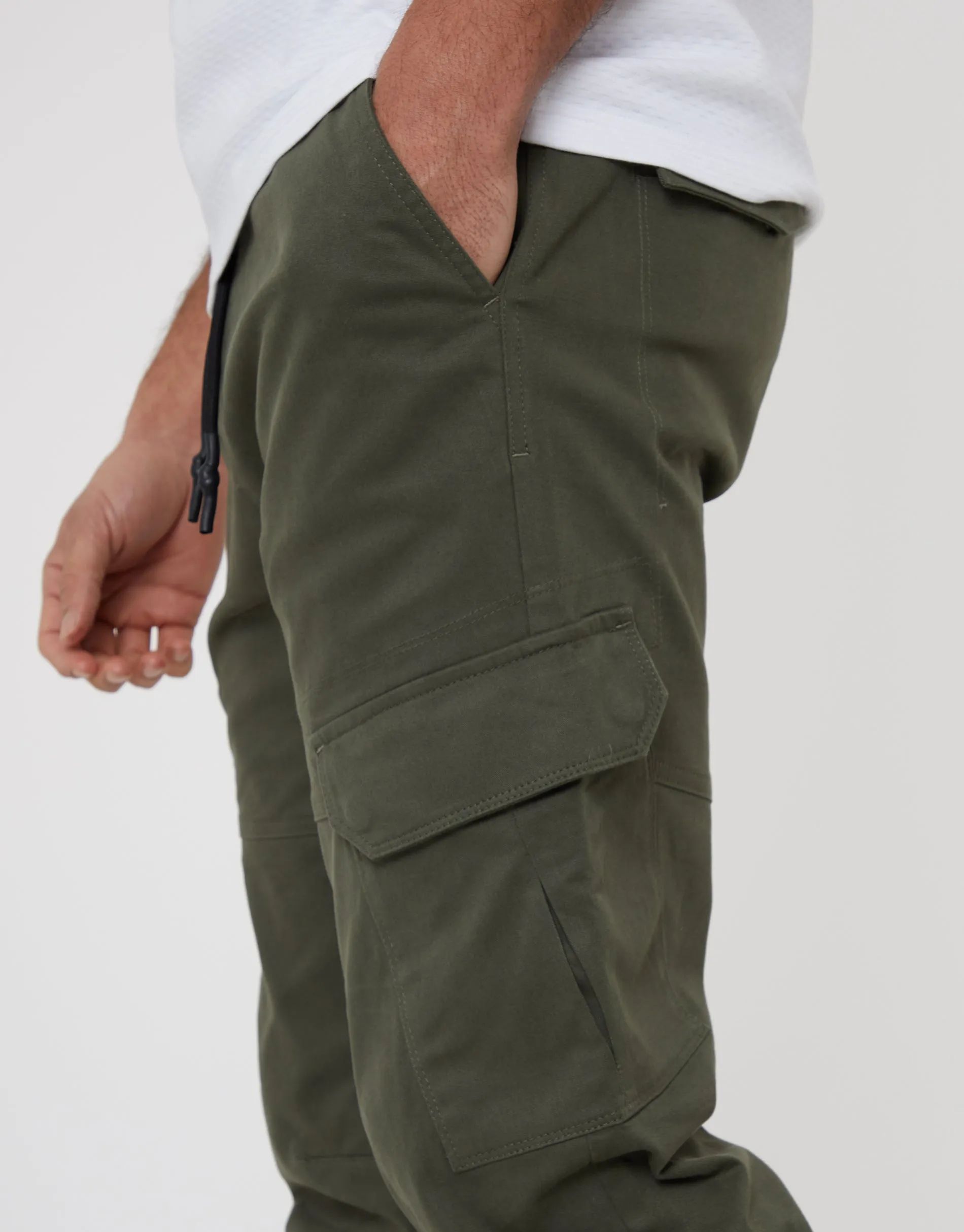Men's Khaki Jogger Style Cargo Trousers