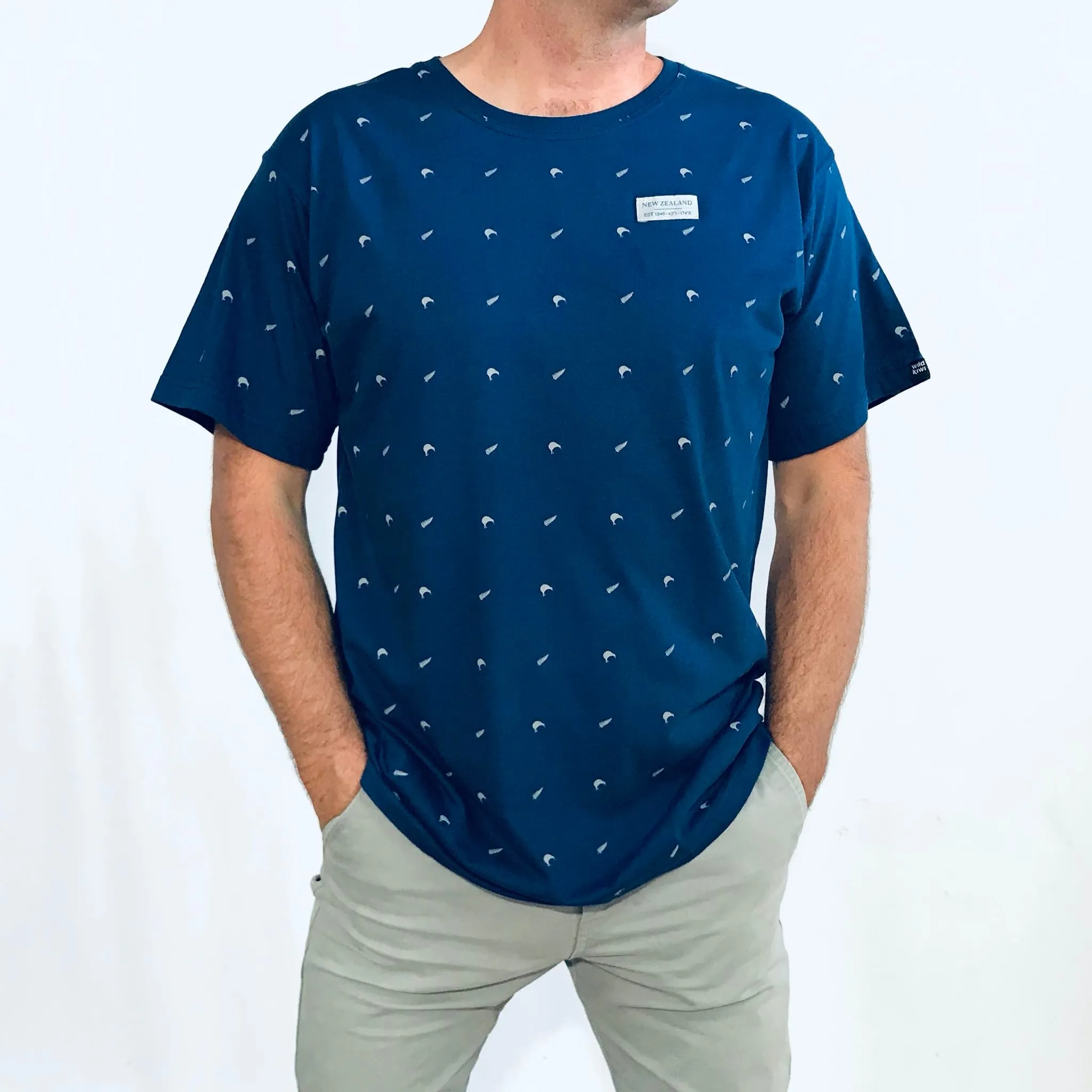 Mens New Zealand T Shirt - Kiwi and Ferns