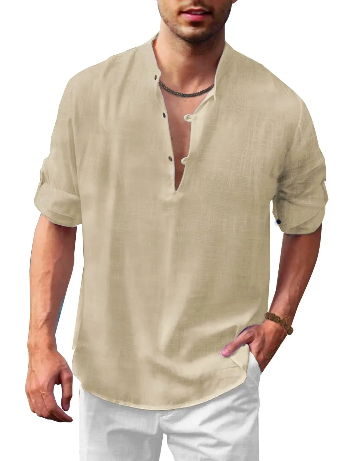 Men's Plus Size Full-Length Half Button Long Sleeve Shirt