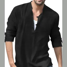 Men's Plus Size Full-Length Half Button Long Sleeve Shirt
