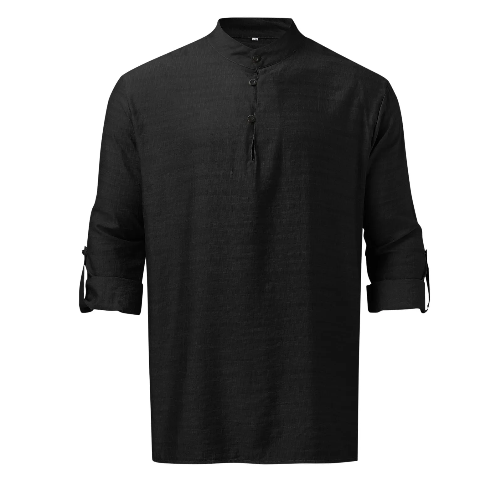Men's Plus Size Full-Length Half Button Long Sleeve Shirt