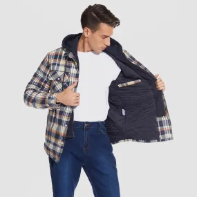 Men's Quilted Flannel Shirt Jacket with Removable Hood