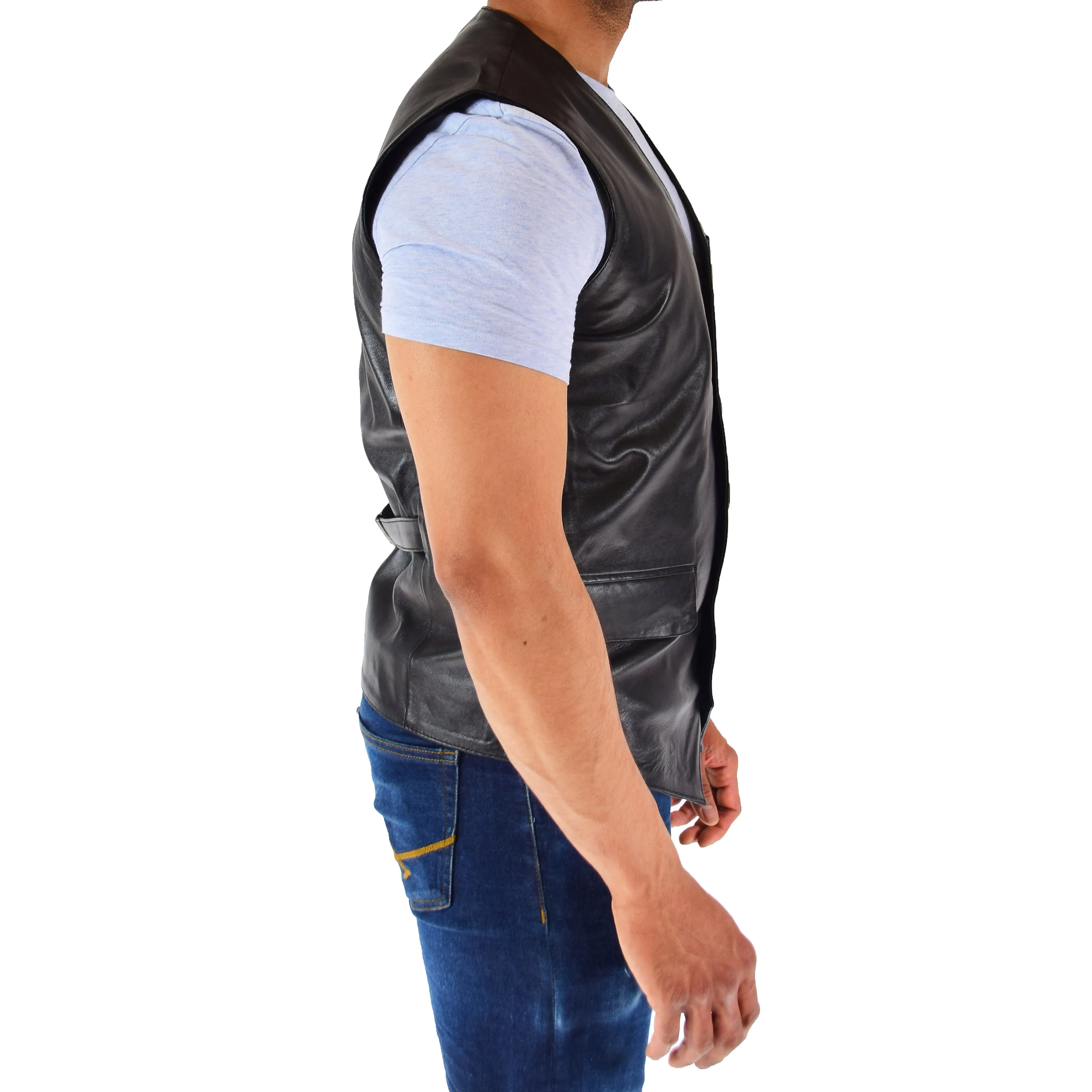 Mens Real Leather Waistcoat Black Soft Trendy English Style Full Leather Gilet Liam