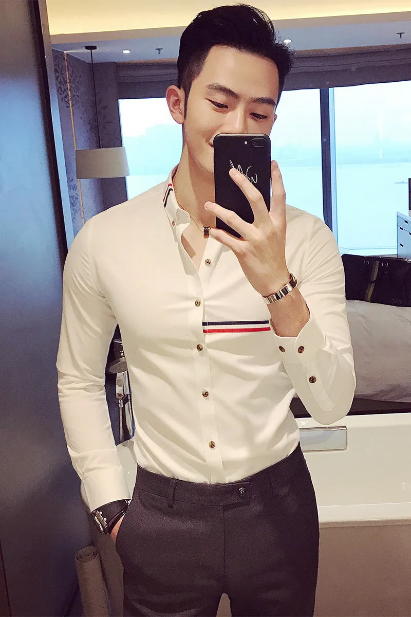 Men's shirt color stripe decoration casual long sleeve